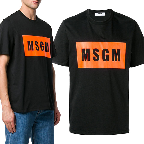 MSGM 사각로고 티셔츠 오렌지/블랙 2640MM97195298 99