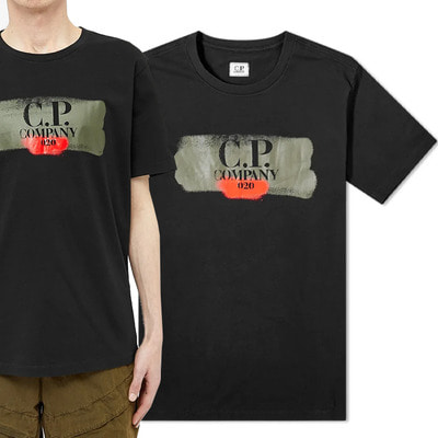 20SS CP COMPANY 브러쉬 로고 티셔츠 블랙 08CMTS147A 005100W 999