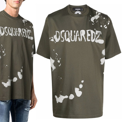 22SS 디스퀘어드2 스플래터 프린트 로고 오버핏 티셔츠 카키 S74GD0964