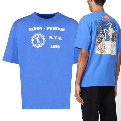 헤론프레스톤 로고 프린팅 티셔츠  블루 HMAA032