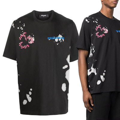 22SS 디스퀘어드2 스플래터 프린트 로고 오버핏 티셔츠 블랙 S74GD0963